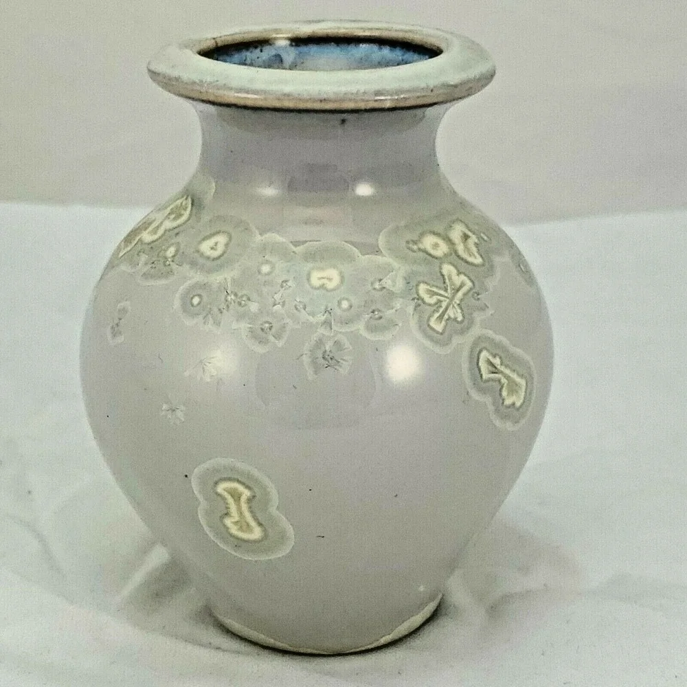 Stoneware Vase Studio Pottery Small Glaze Blue Gray Coastal Soft Beachy Marked